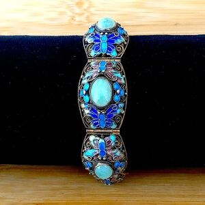 $282  Vintage Chinese Enamel Vermeil Silver Estate Bracelet